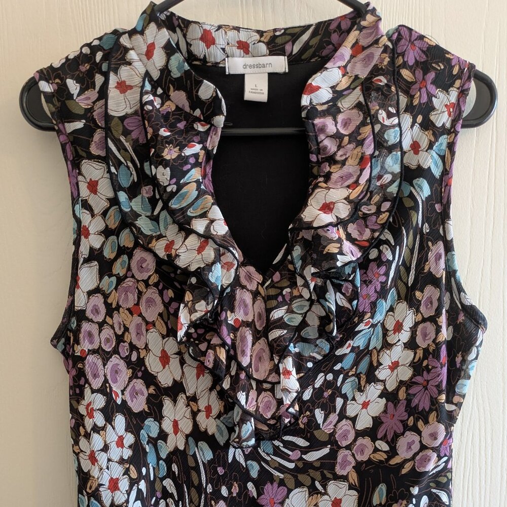 Dressbarn Womens Button Keyhole Dark Floral Sleeveless Tank Blouse Size Large